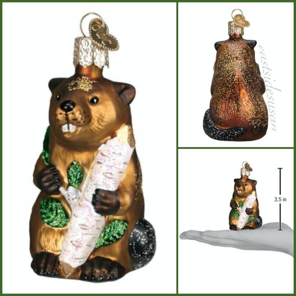 90s but NWT BLOWN GLASS Old World Christmas BEAVER Tree Ornament 🎄 - Picture 1 of 9